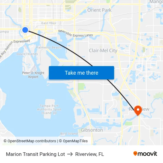 Marion Transit Parking Lot to Riverview, FL map