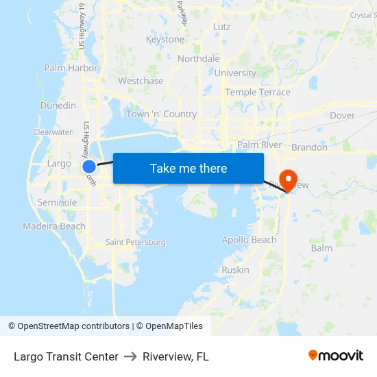 Largo Transit Center to Riverview, FL map