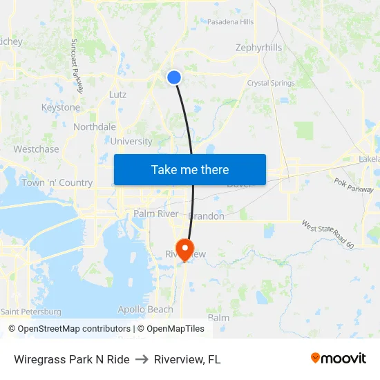 Wiregrass Park N Ride to Riverview, FL map