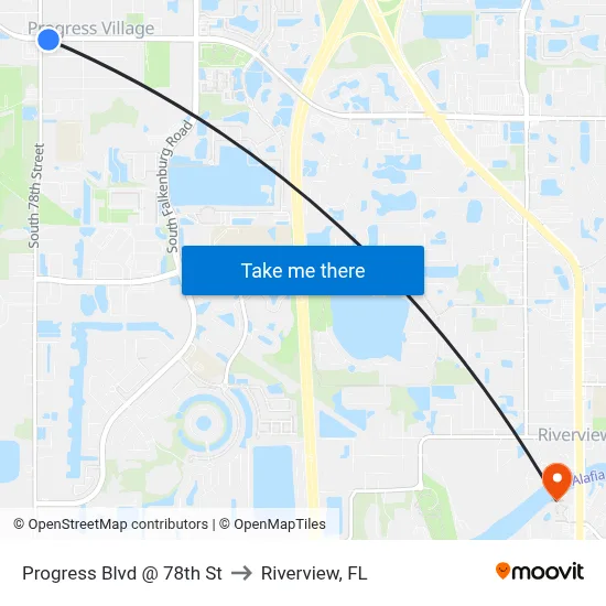 Progress Blvd @ 78th St to Riverview, FL map