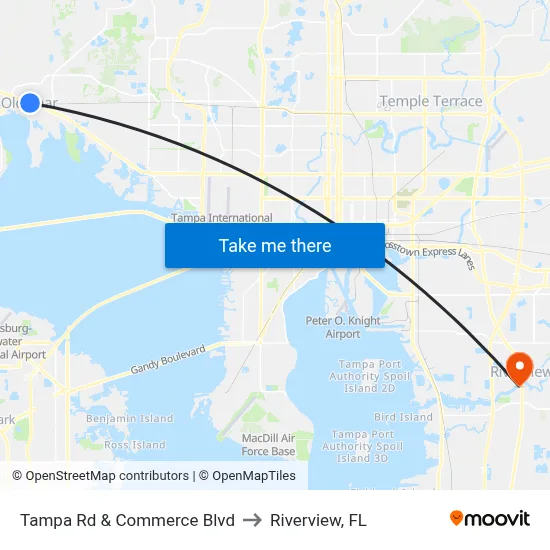 Tampa Rd & Commerce Blvd to Riverview, FL map