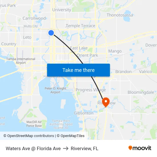 Waters Ave @ Florida Ave to Riverview, FL map
