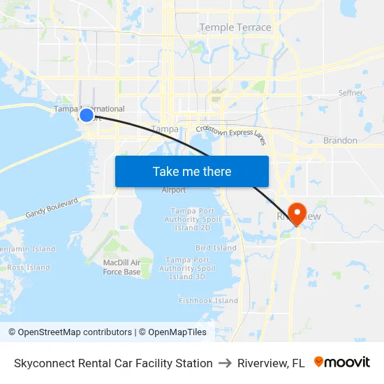 Skyconnect Rental Car Facility Station to Riverview, FL map