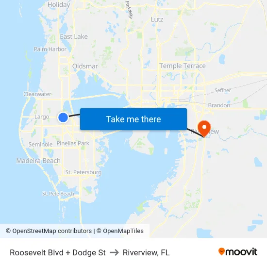 Roosevelt Blvd + Dodge St to Riverview, FL map