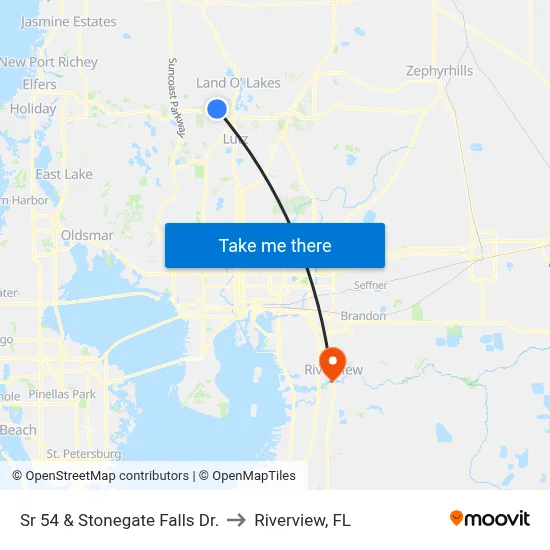Sr 54 & Stonegate Falls Dr. to Riverview, FL map