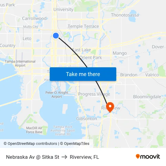 Nebraska Av @ Sitka St to Riverview, FL map