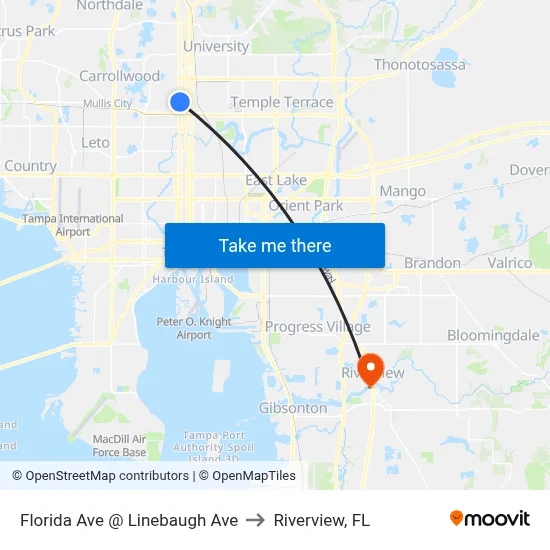 Florida Ave @ Linebaugh Ave to Riverview, FL map