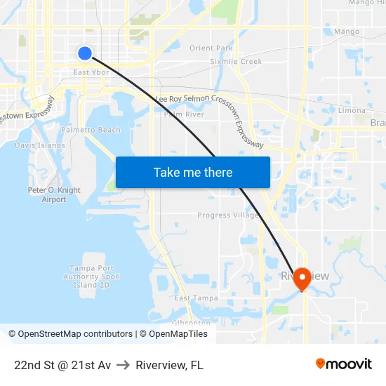 22nd St @ 21st Av to Riverview, FL map