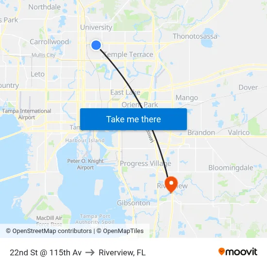 22nd St @ 115th Av to Riverview, FL map