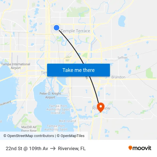 22nd St @ 109th Av to Riverview, FL map