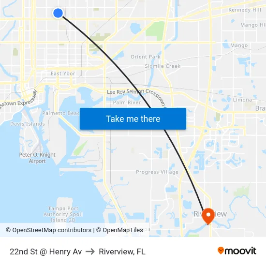22nd St @ Henry Av to Riverview, FL map
