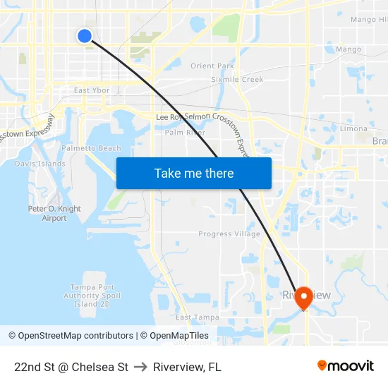 22nd St @ Chelsea St to Riverview, FL map