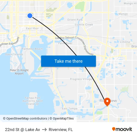22nd St @ Lake Av to Riverview, FL map
