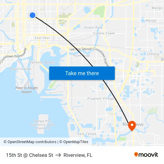 15th St @ Chelsea St to Riverview, FL map