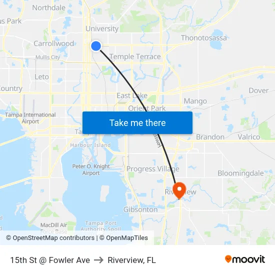 15th St @ Fowler Ave to Riverview, FL map