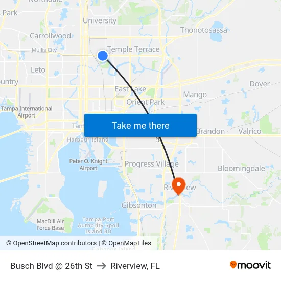 Busch Blvd @ 26th St to Riverview, FL map