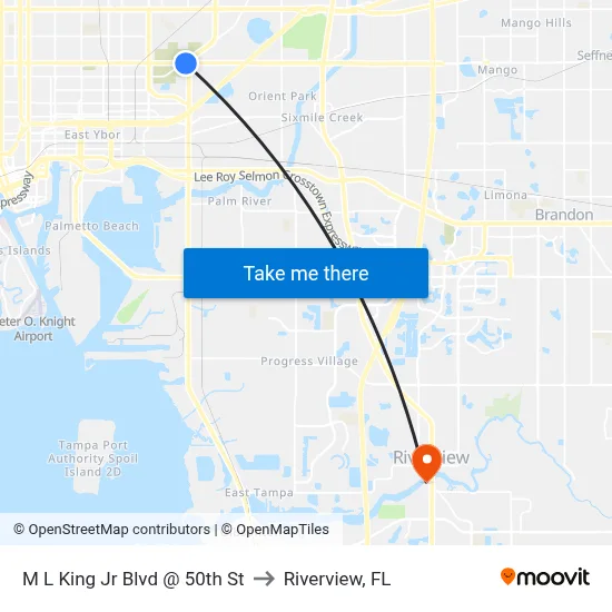 M L King Jr Blvd @ 50th St to Riverview, FL map