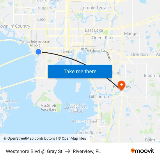Westshore Blvd @ Gray St to Riverview, FL map