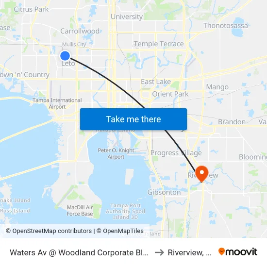 Waters Av @ Woodland Corporate Blvd to Riverview, FL map