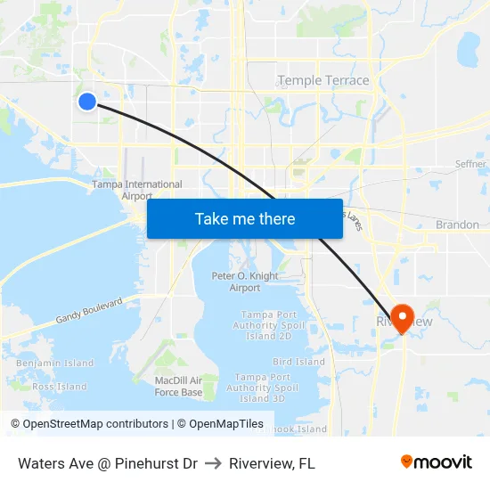 Waters Ave @ Pinehurst Dr to Riverview, FL map