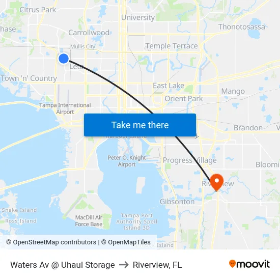 Waters Av @ Uhaul Storage to Riverview, FL map