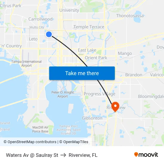 Waters Av @ Saulray St to Riverview, FL map