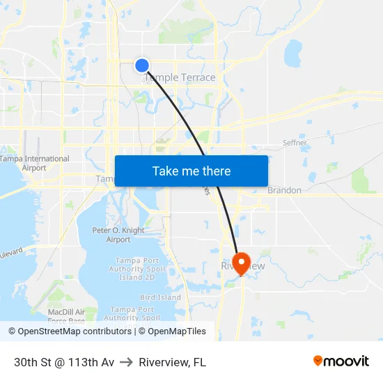 30th St @ 113th Av to Riverview, FL map