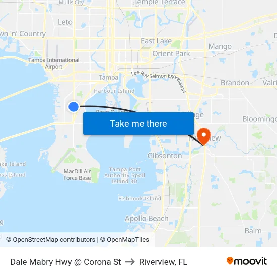 Dale Mabry Hwy @ Corona St to Riverview, FL map