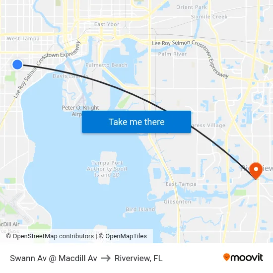 Swann Av @ Macdill Av to Riverview, FL map