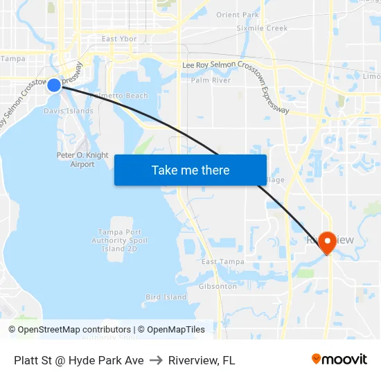 Platt St @ Hyde Park Ave to Riverview, FL map