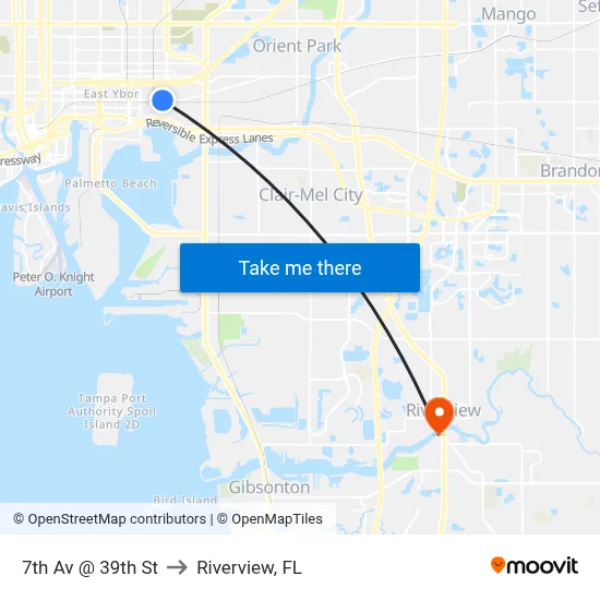 7th Av @ 39th St to Riverview, FL map