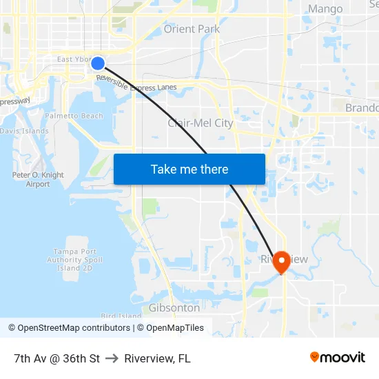 7th Av @ 36th St to Riverview, FL map