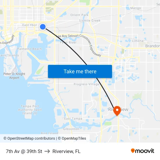 7th Av @ 39th St to Riverview, FL map