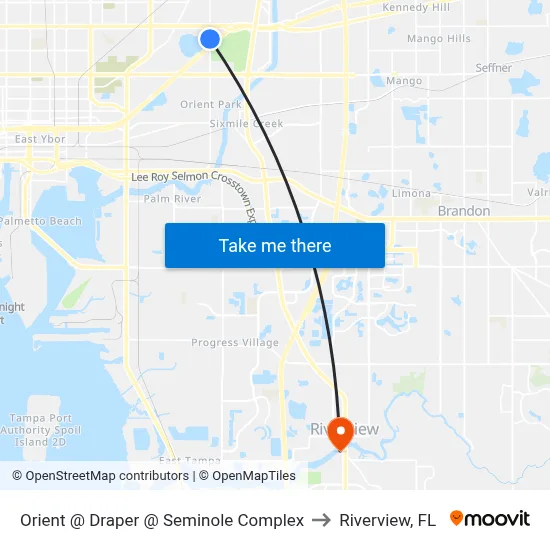 Orient @ Draper  @ Seminole Complex to Riverview, FL map