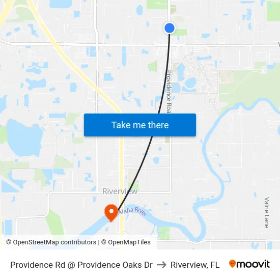 Providence Rd @ Providence Oaks Dr to Riverview, FL map