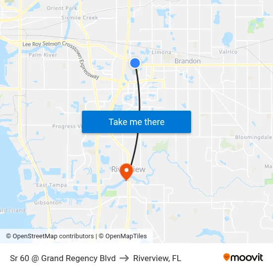 Sr 60 @ Grand Regency Blvd to Riverview, FL map