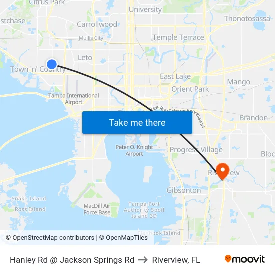 Hanley Rd @ Jackson Springs Rd to Riverview, FL map