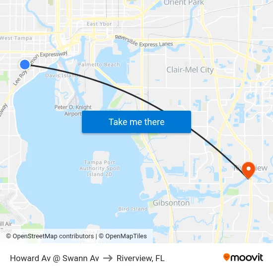 Howard Av @ Swann Av to Riverview, FL map