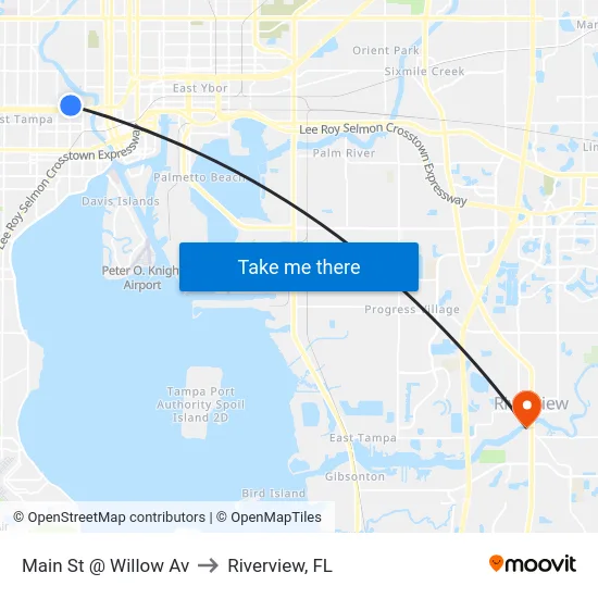Main St @ Willow Av to Riverview, FL map