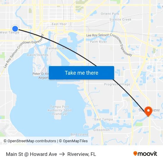 Main St @ Howard Ave to Riverview, FL map