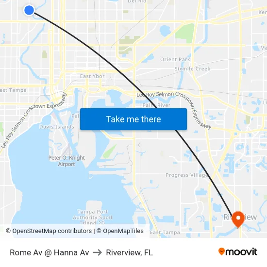 Rome Av @ Hanna Av to Riverview, FL map