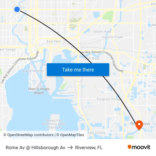 Rome Av @ Hillsborough Av to Riverview, FL map