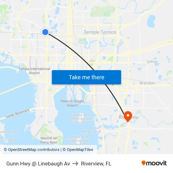Gunn Hwy @ Linebaugh Av to Riverview, FL map