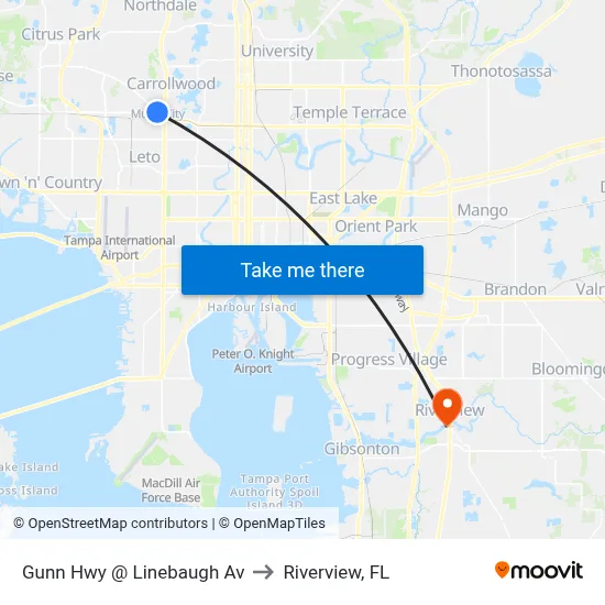 Gunn Hwy @ Linebaugh Av to Riverview, FL map