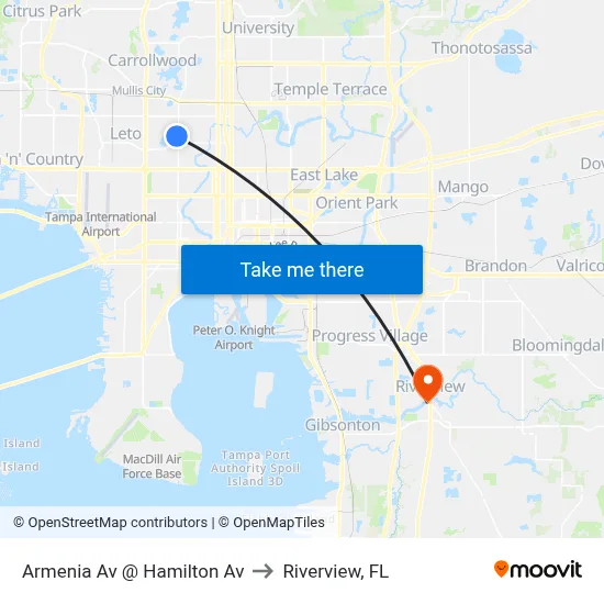 Armenia Av @ Hamilton Av to Riverview, FL map