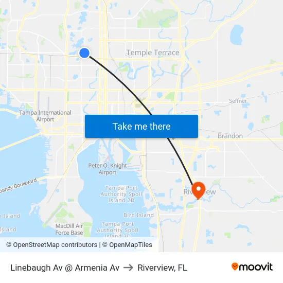 Linebaugh Av @ Armenia Av to Riverview, FL map