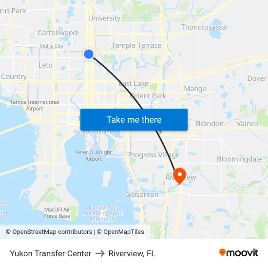 Yukon Transfer Center to Riverview, FL map