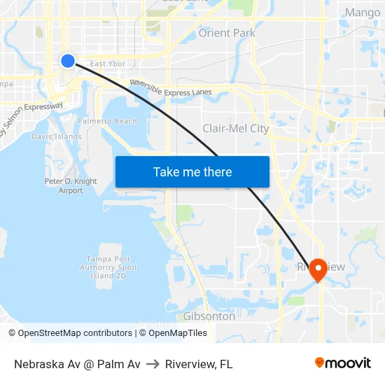 Nebraska Av @ Palm Av to Riverview, FL map