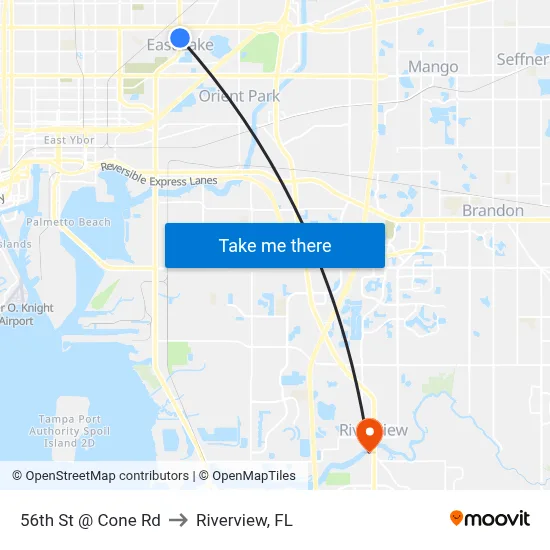 56th St @ Cone Rd to Riverview, FL map