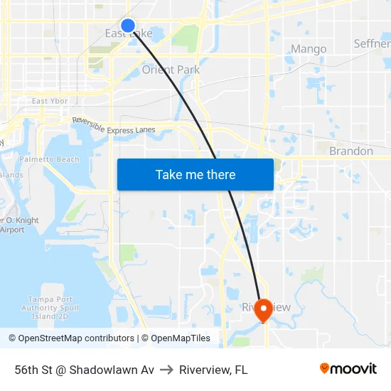 56th St @ Shadowlawn Av to Riverview, FL map